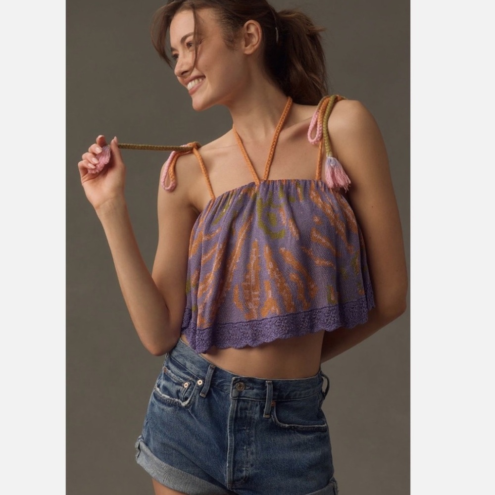 NWT Anthropologie Flounce Knit Tank Top Size Top Size L